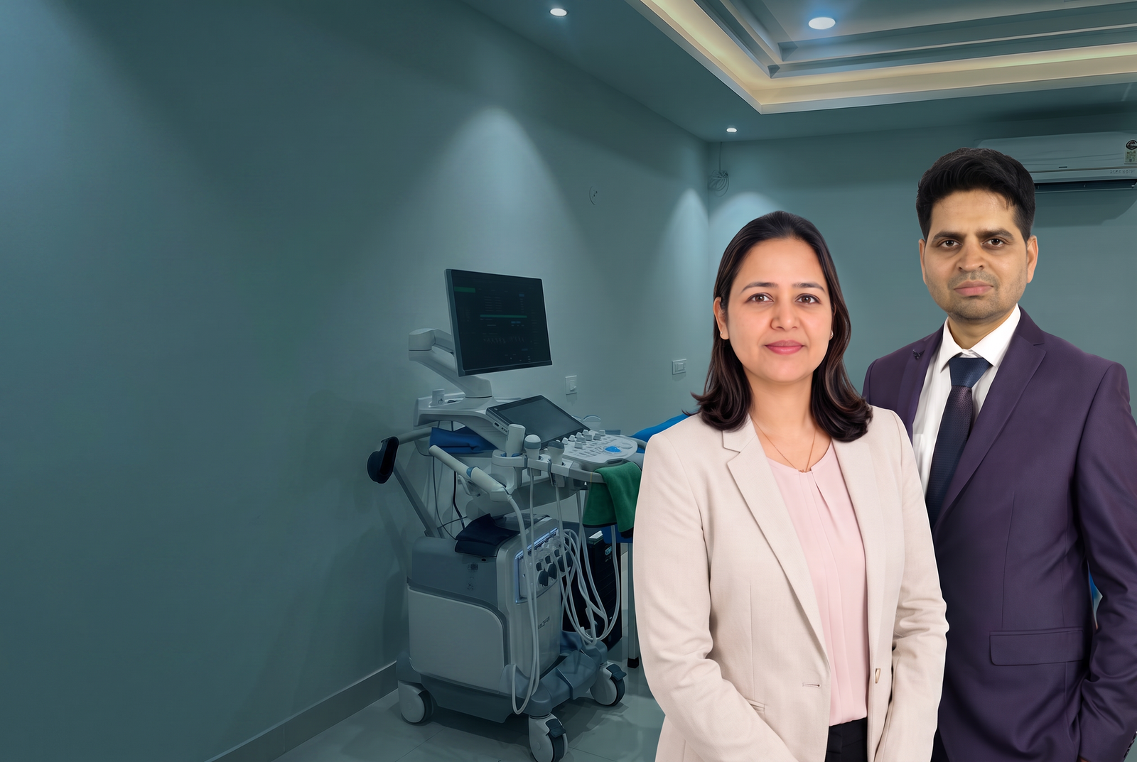 Dr. Pragati Verma and Dr. Jalaj Gaur with the ultrasound system at Pragati Neolife Imaging & Diagnostic Centre