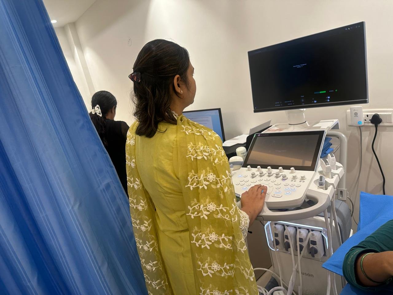Ultrasound examination in progress at Pragati Neolife Imaging & Diagnostic Centre, Bareilly