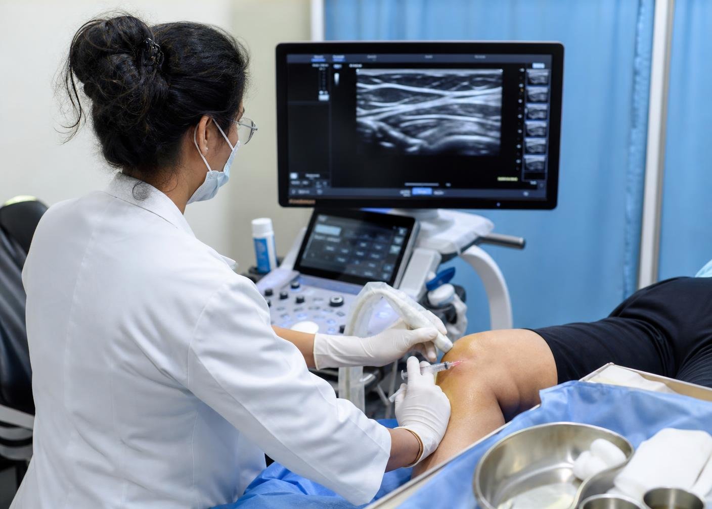Ultrasound guided intervention being performed by a specialist